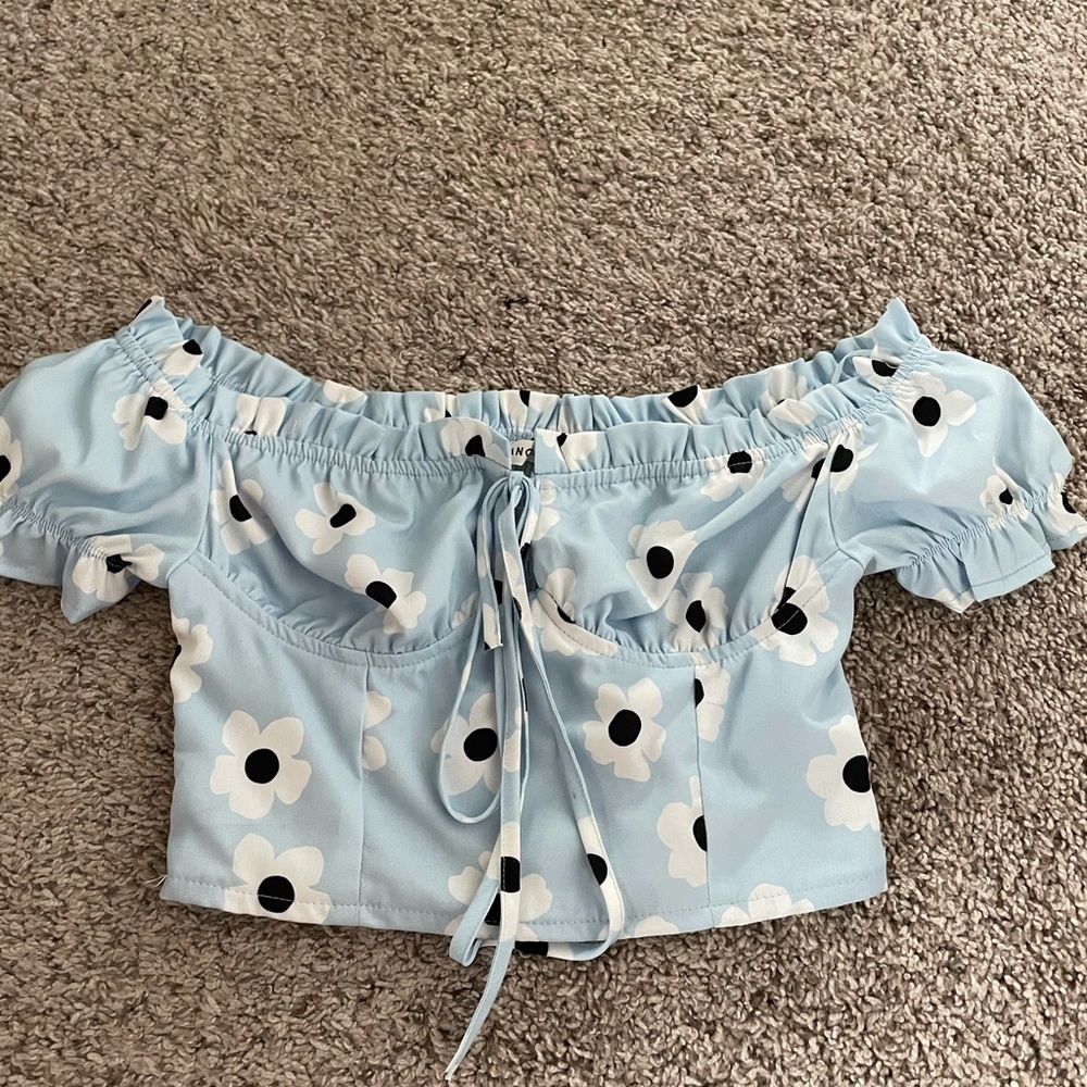 baby blue flower crop top